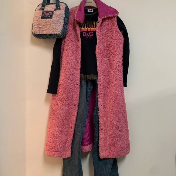 Dolce & Gabbana vintage DenimCoat with removable faux fur vest & Matching purse - Picture 7 of 14